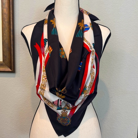 Elegant Black and White Scarf with Red Accents